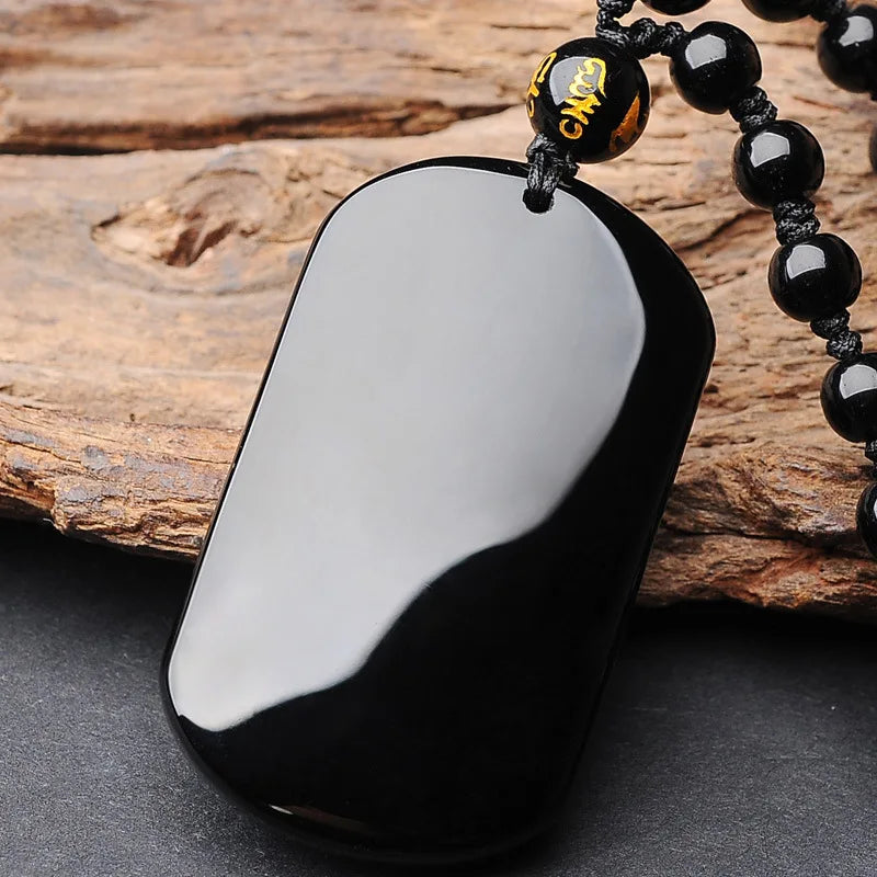 Natural Black Obsidian Chinese Safety Buckle Pendant Necklace – Feng Shui Protection Amulet for Luck and Good Fortune