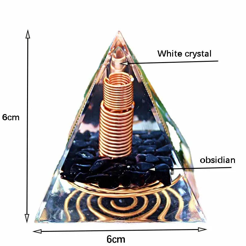 Elegant Orgone Pyramid with White Crystal Column and Chakra Multiplier