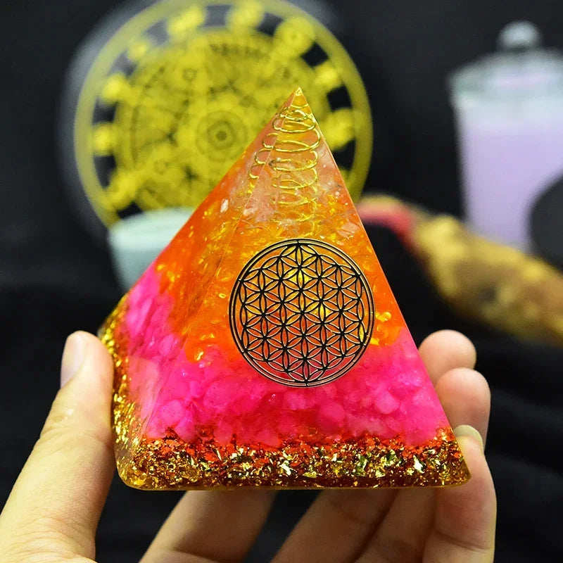 Orgonite Energy Pyramid with Rose Quartz and Citrine