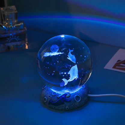 Crystal Ball Night Light Ornament – Luminous Resin Base 3D Engraved Glass Handicraft