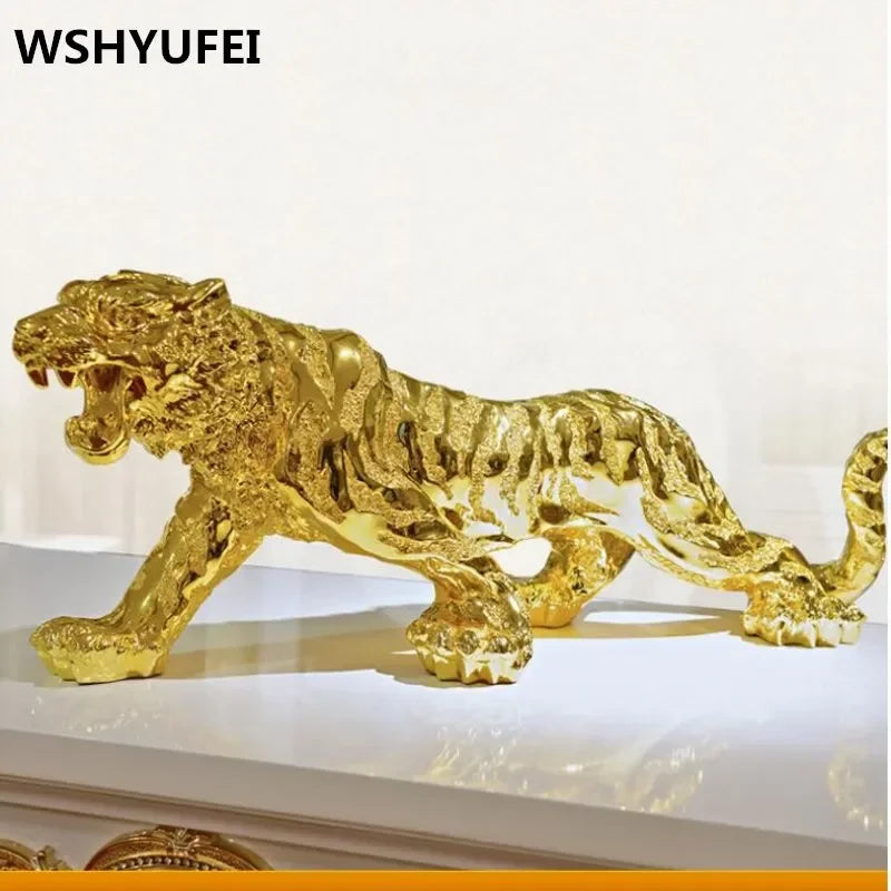 Elegant Resin Tiger Figurines - Chinese Zodiac Home Decor in Gold and Silver