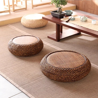 Japanese Tatami-Inspired Round Floor Cushion with USB Heating - Perfect for Meditation & Yoga