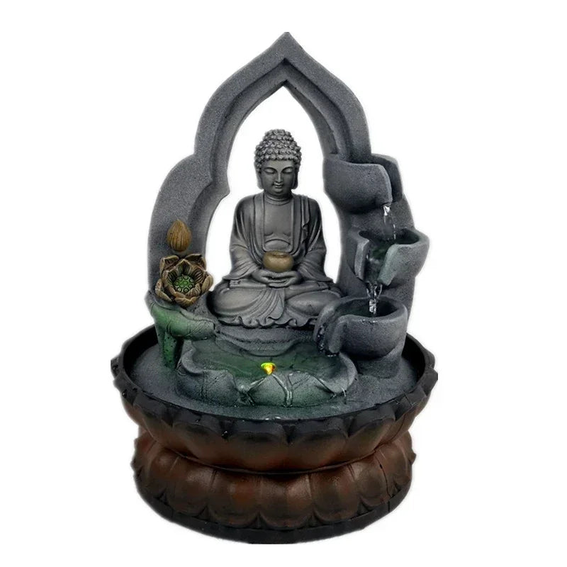 Indoor Air Humidifier Waterfall Fountain with LED Light & Feng Shui Buddha Statue