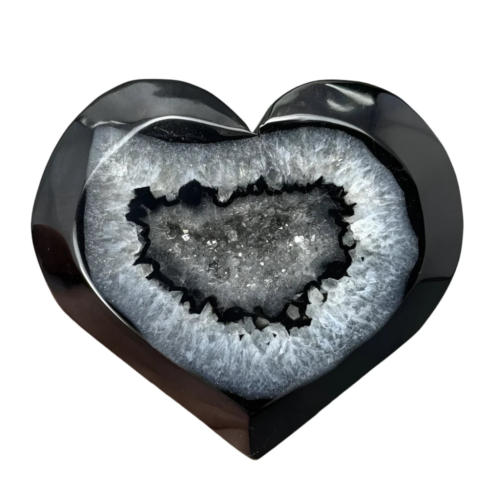 Black Agate Geode Heart – Healing Crystal for Reiki, Meditation, and Energy Work