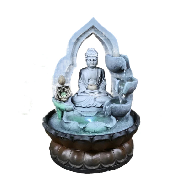 Indoor Air Humidifier Waterfall Fountain with LED Light & Feng Shui Buddha Statue