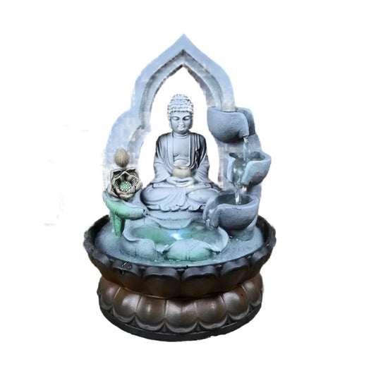 Indoor Air Humidifier Waterfall Fountain with LED Light & Feng Shui Buddha Statue