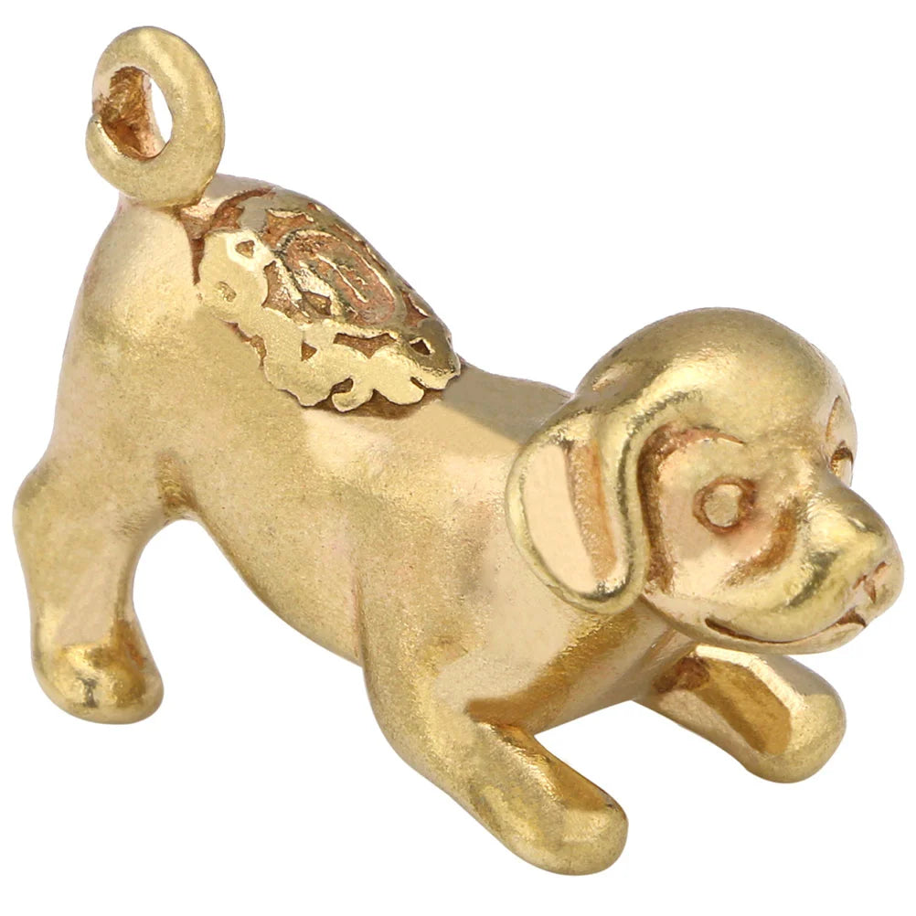 Golden Brass Mini Dog Figurine - Chinese Zodiac Charm