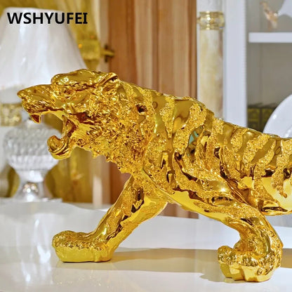 Elegant Resin Tiger Figurines - Chinese Zodiac Home Decor in Gold and Silver