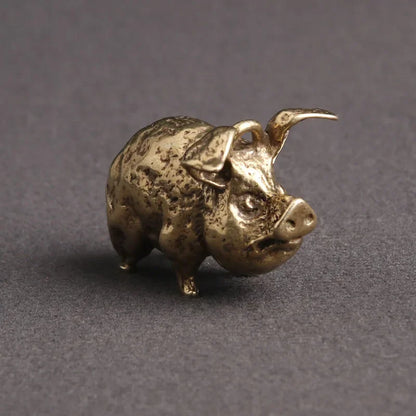 Vintage Brass Flying Pig Statue - Chinese Zodiac Figurine for Good Fortune and Prosperity