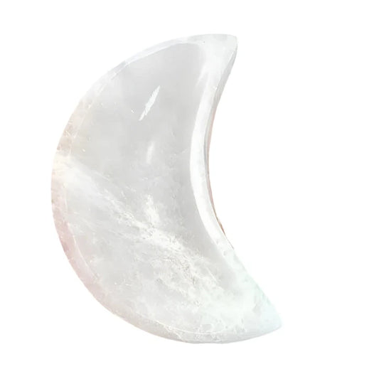 Elegantly Engraved Selenite Crystal Half Moon Bowl – Natural Gemstone Home Decor