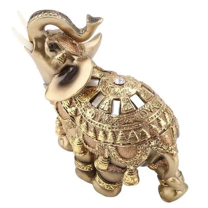 Antique Wood Grain Feng Shui Elephant Statue - Resin Wealth Figurine for Luck and Prosperity