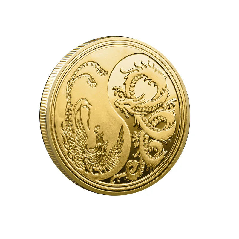 Chinese Tai Chi Lucky Coin - Feng Shui Dragon & Phoenix Symbol for Power, Prosperity, and Harmony