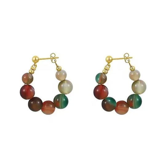 Colorful Beaded Jade Earrings – Fusion of Ethnic Charm &amp; Modern Elegance