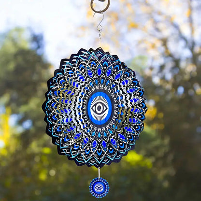 Blue Evil Eye Wind Spinner with Buddha Eyes – Kinetic Garden Decoration for Outdoor Spaces