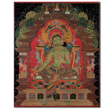 Thangka of Green Tara Print Poster Tibetan Devotional Painting on Canvas Buddha Wall Art Decor