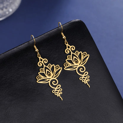 Unalome Lotus Flower Drop Earrings