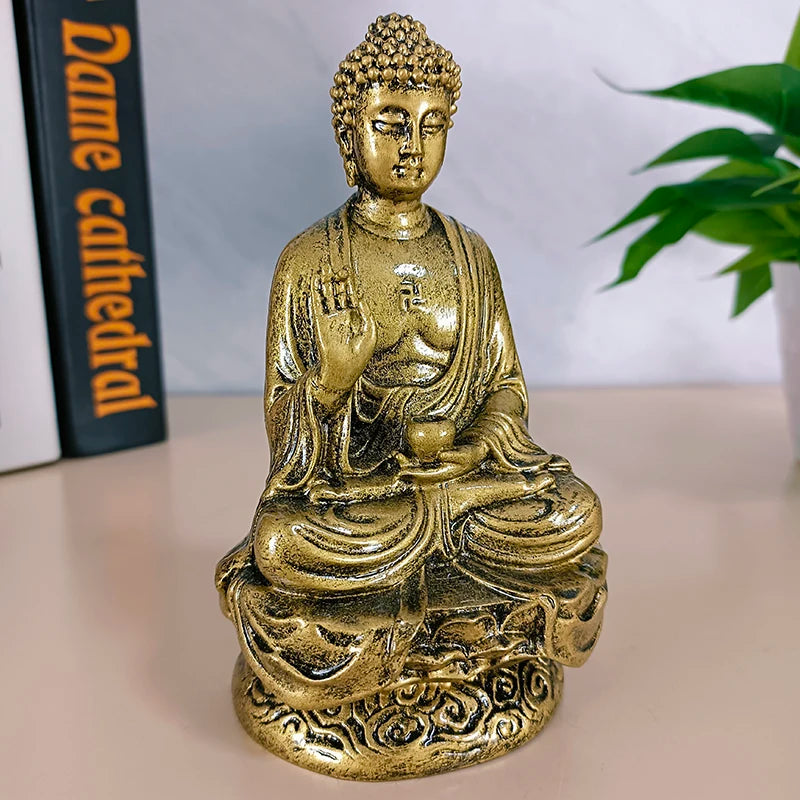 Bronze Medicine Buddha Statues Ornament Resin Feng Shui Lucky Shakya Muni Buddha Sculpture Home Office Garden Decoration