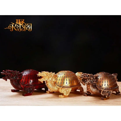 Golden Dragon Turtle Toad Figurine - Feng Shui Wealth Sculpture for Home Decor