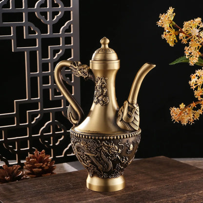 Dragon and Phoenix Chengxiang Hip Pot - Exquisite Pure Brass Tea Set for Elegant Decor