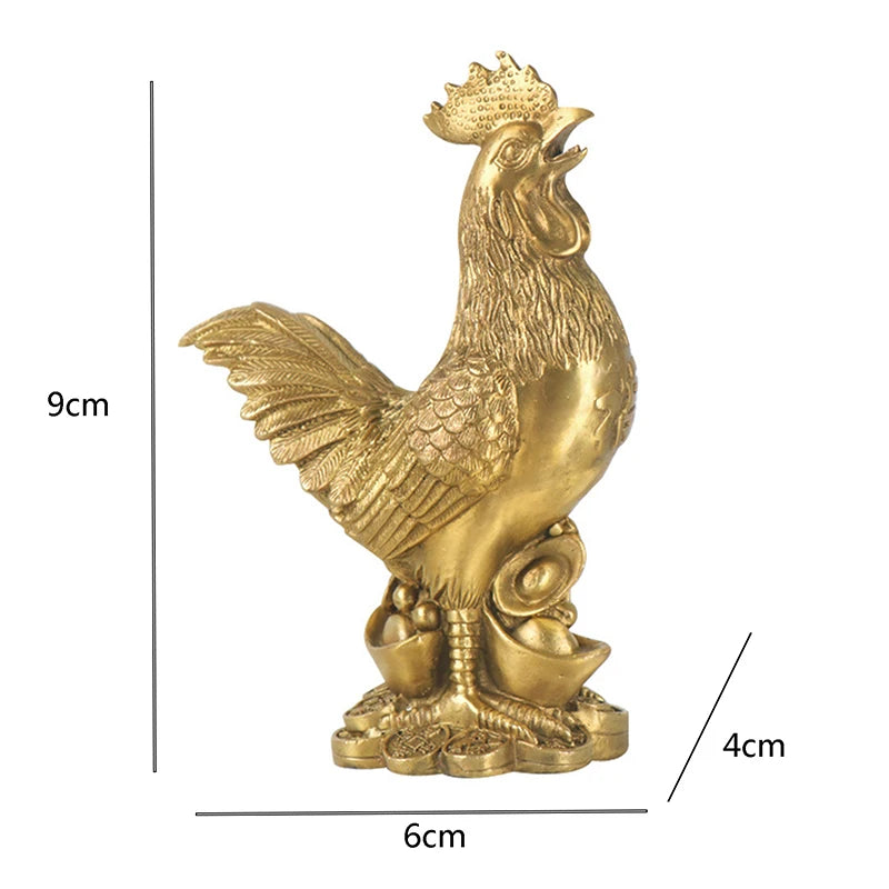 Brass Rooster Cock Figurine - Chinese Lucky Feng Shui Ornament for Home; Office