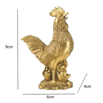 Brass Rooster Cock Figurine - Chinese Lucky Feng Shui Ornament for Home; Office