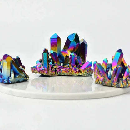 Rare Titanium Coated Quartz Crystal Cluster – Vibrant Home Decor &amp; Healing Tool