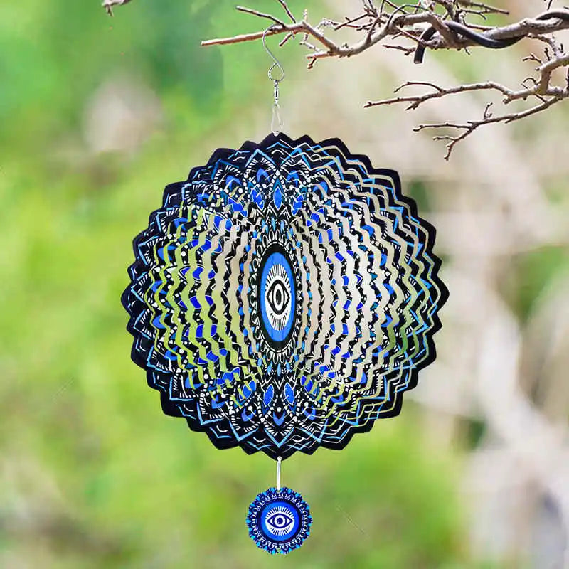 Blue Evil Eye Wind Spinner with Buddha Eyes – Kinetic Garden Decoration for Outdoor Spaces