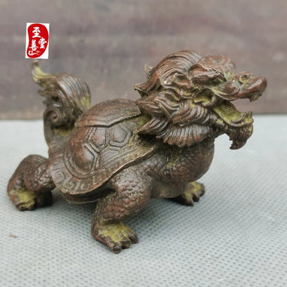 Antique Copper Tai Chi Bagua Dragon Turtle - Feng Shui Protection and Harmony