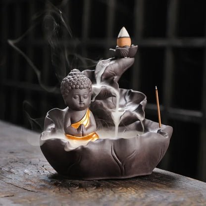 Buddha Backflow Incense Burner with Lotus