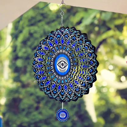 Blue Evil Eye Wind Spinner with Buddha Eyes – Kinetic Garden Decoration for Outdoor Spaces