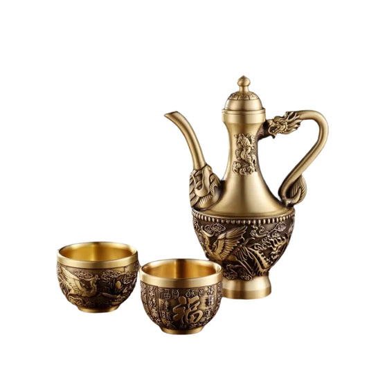 Dragon and Phoenix Chengxiang Hip Pot - Exquisite Pure Brass Tea Set for Elegant Decor