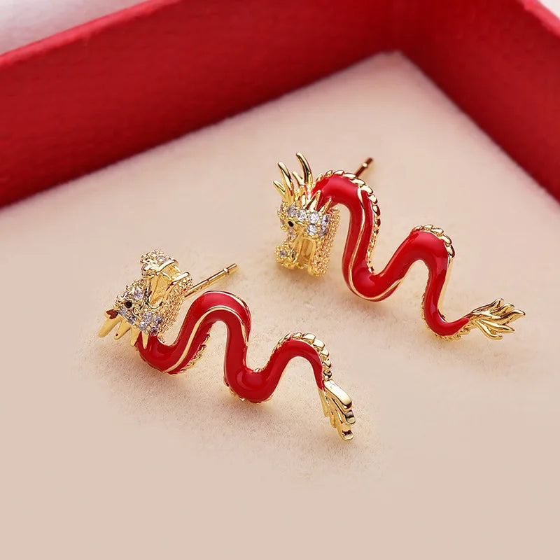 Red Dragon Earrings - Chinese Zodiac Fashion Accessory