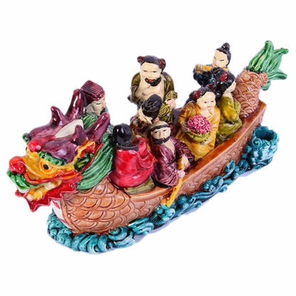 Eight Immortals Dragon Boat Figurine - Feng Shui Statue for Prosperity and Good Fortune