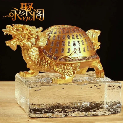 Golden Dragon Turtle Toad Figurine - Feng Shui Wealth Sculpture for Home Decor