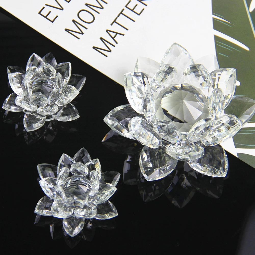 Feng Shui Crystal Lotus Flower Paperweight – Glass Ornaments for Home, Wedding, Party Decor