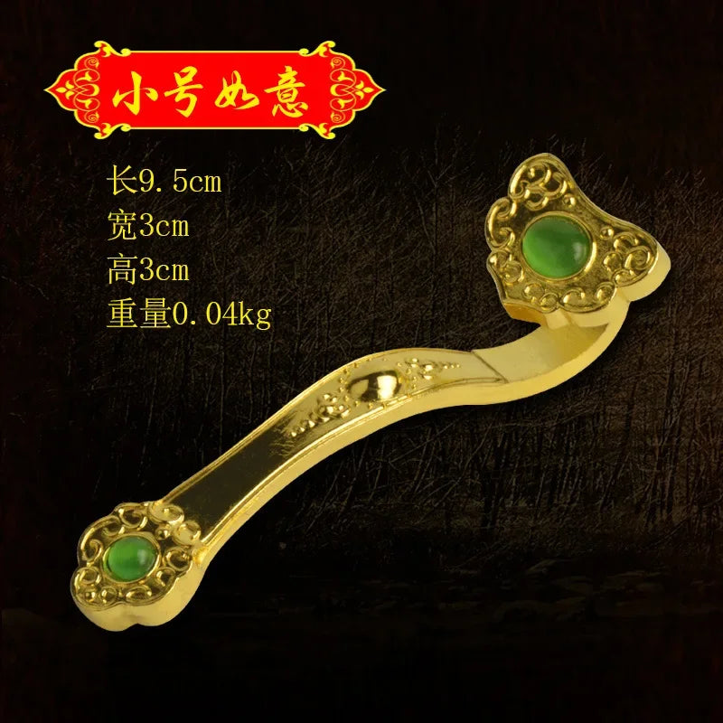 Golden Auspicious Ruyi Feng Shui Amulet Craft – Decorative Power Scepter Ornament with Base