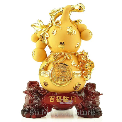 Auspicious Hu Lu Wu Lou Gourd – Resin Good Luck Ornament for Home Decor