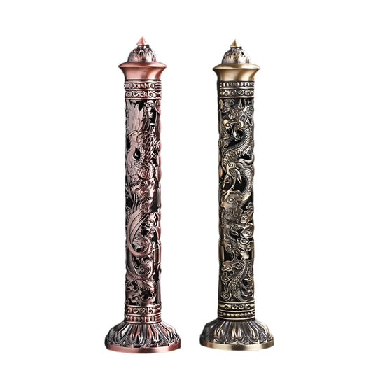 Retro Vertical Incense Burner – Buddha Heart Sutra Dragon Phoenix