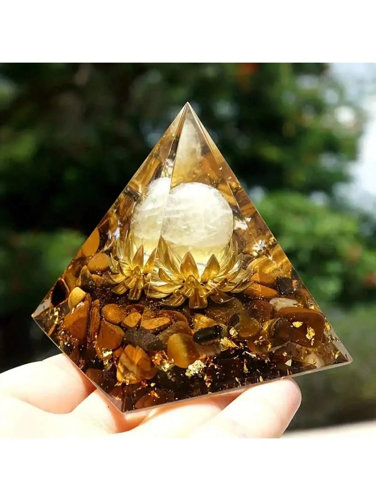 Orgone Pyramid with Clear Crystal & Tiger Eye