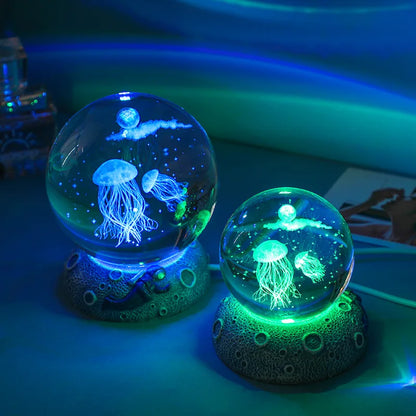 Crystal Ball Night Light Ornament – Luminous Resin Base 3D Engraved Glass Handicraft