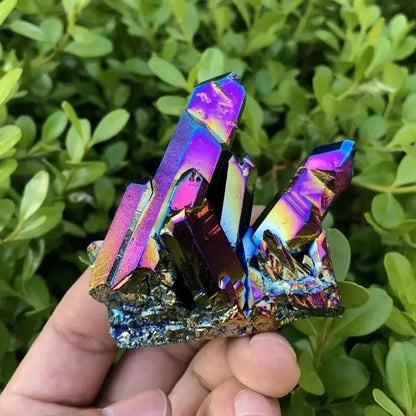 Rare Titanium Coated Quartz Crystal Cluster – Vibrant Home Decor &amp; Healing Tool