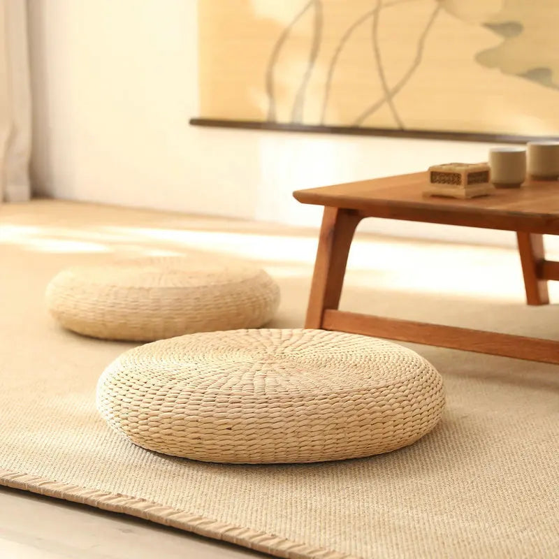 Handmade Japanese-Style Round Cotton Linen Cushion