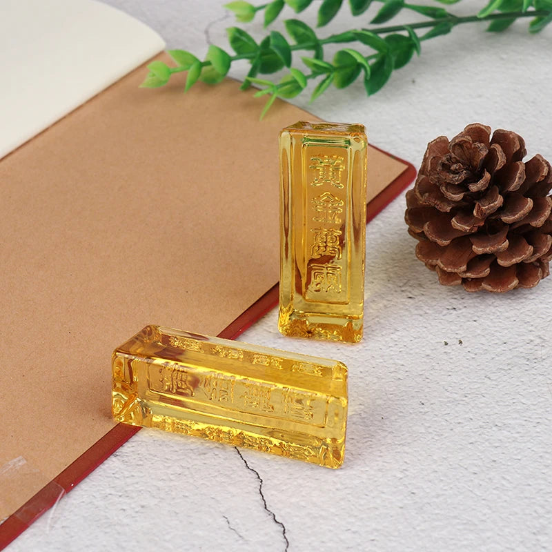 Feng Shui Yellow Crystal Gold Ingot – Lucky Wealth Ornament for Home Decoration