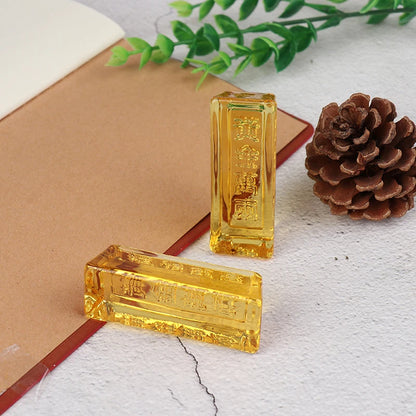 Feng Shui Yellow Crystal Gold Ingot – Lucky Wealth Ornament for Home Decoration