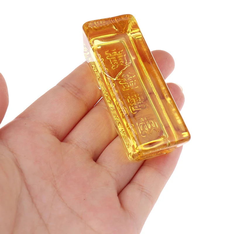 Feng Shui Yellow Crystal Gold Ingot – Lucky Wealth Ornament for Home Decoration