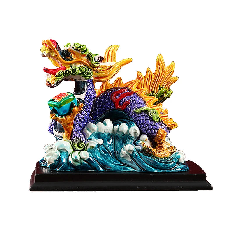 Resin Chinese Dragon Mini Sculpture - Retro Feng Shui Decoration