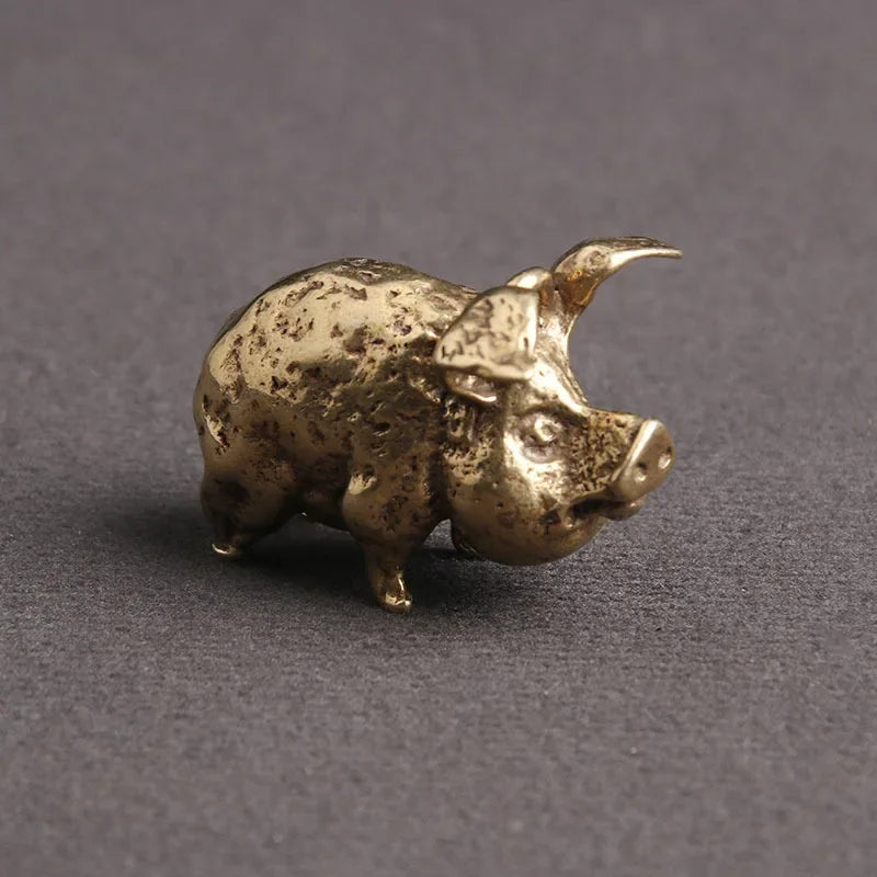 Vintage Brass Flying Pig Statue - Chinese Zodiac Figurine for Good Fortune and Prosperity