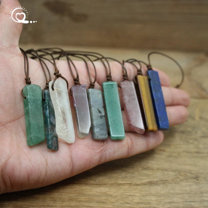 Natural Stone Slice Pendant Necklace - Quartz, Lapis Lazuli, Amethyst &amp; Amazonite