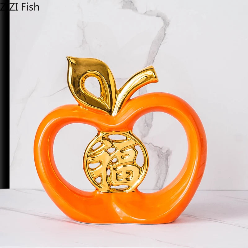 Gold Plated Apple Sculpture - Hollow Crafts Desk Decoration