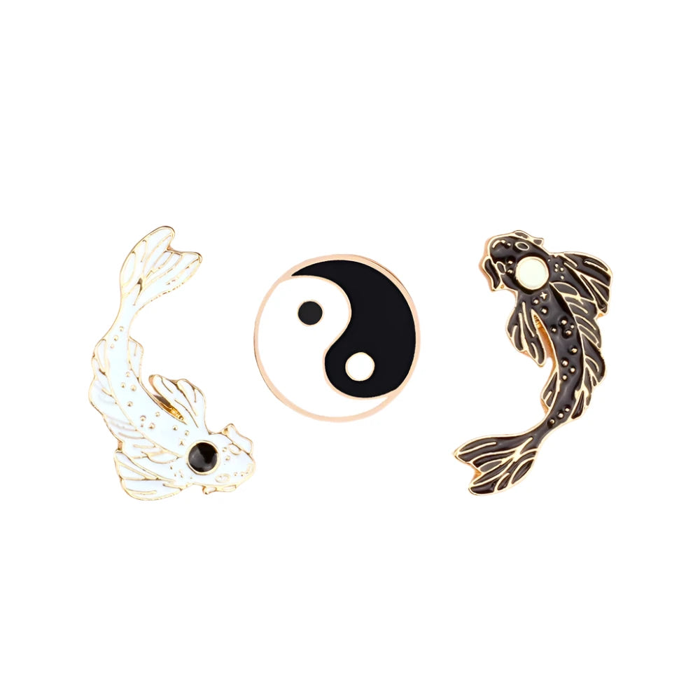 Yin Yang Fish Pins - Enamel Brooches for Prosperity and Style